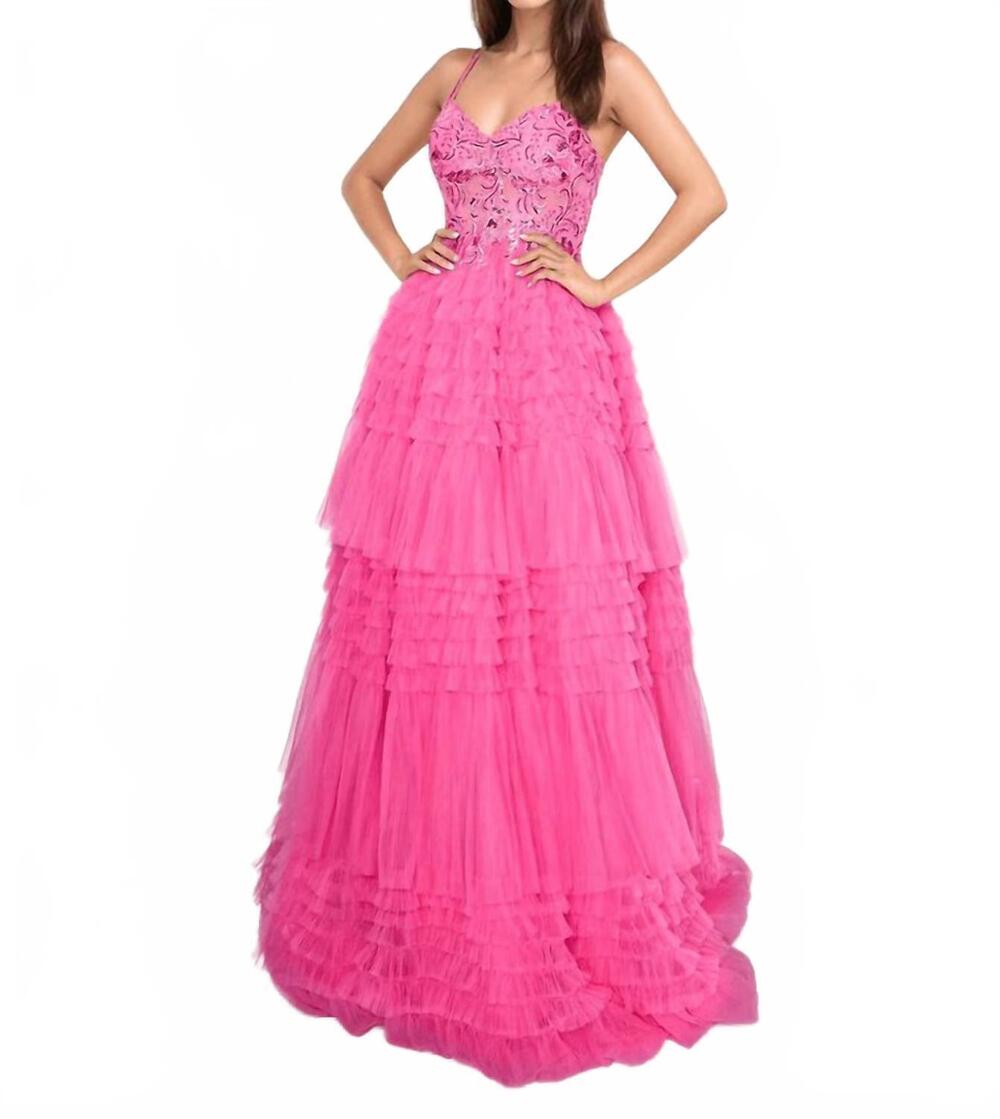 NEW NINA CANACCI formal prom ruffle dress in fuchsia